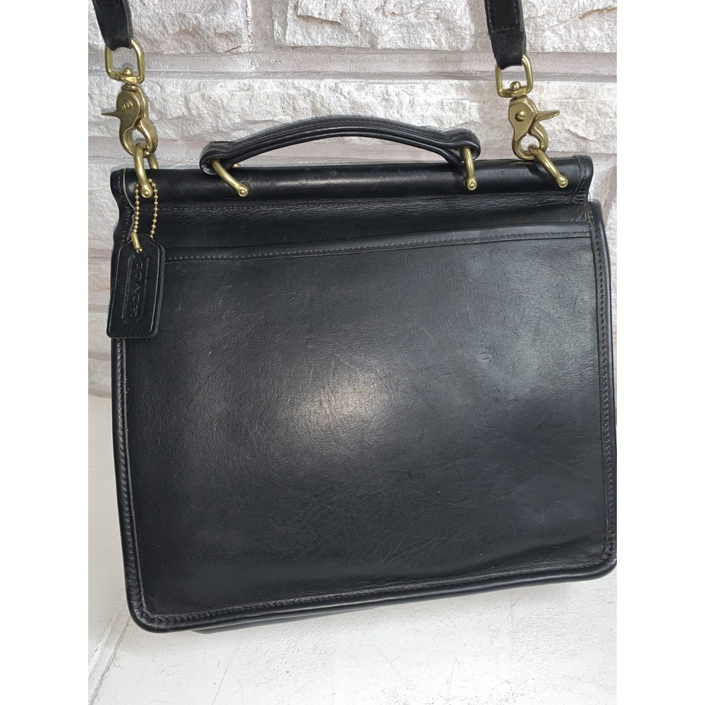 Coach Willis Bag 9927 Vintage Black Leather Crossbody Dowel Top Handle Purse - Picture 10 of 15